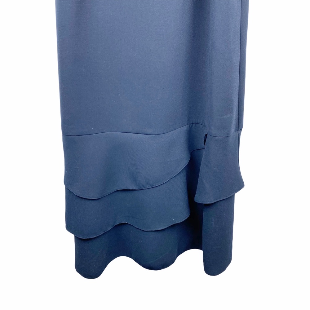 FINERY Navy Blue Sheath Ruffle Cocktail Dress 4 - Picture 2 of 5